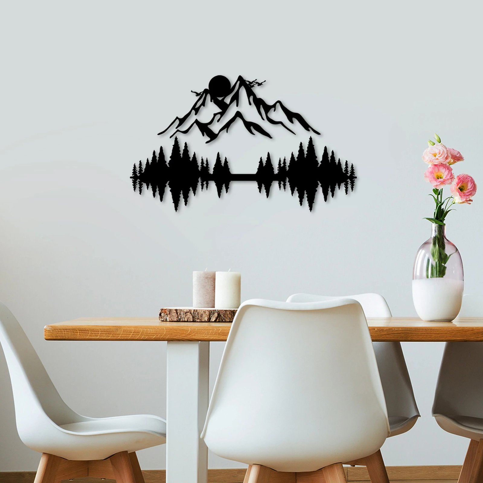 Aksesor dekorativ metalik për mur, natyrë dhe mal, 2 copë