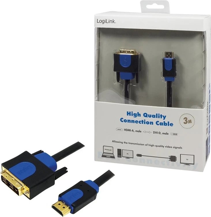 Kabllo LogiLink, DVI, 3.0m, i zi/kaltër