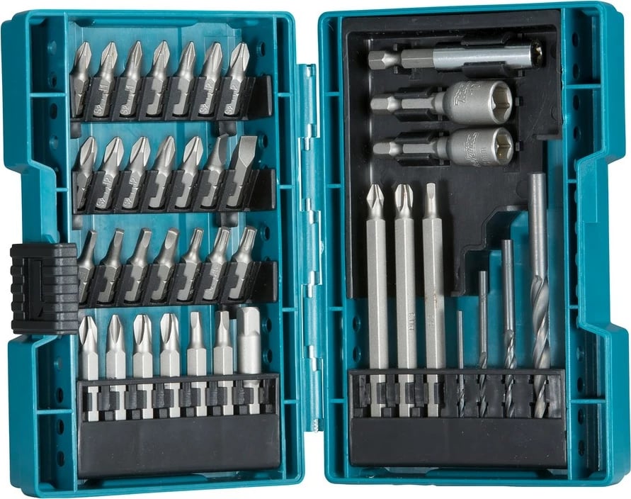 Set bitash Makita 38 copë, me adapter, mbajtës bitash, ngjyrë kaltër
