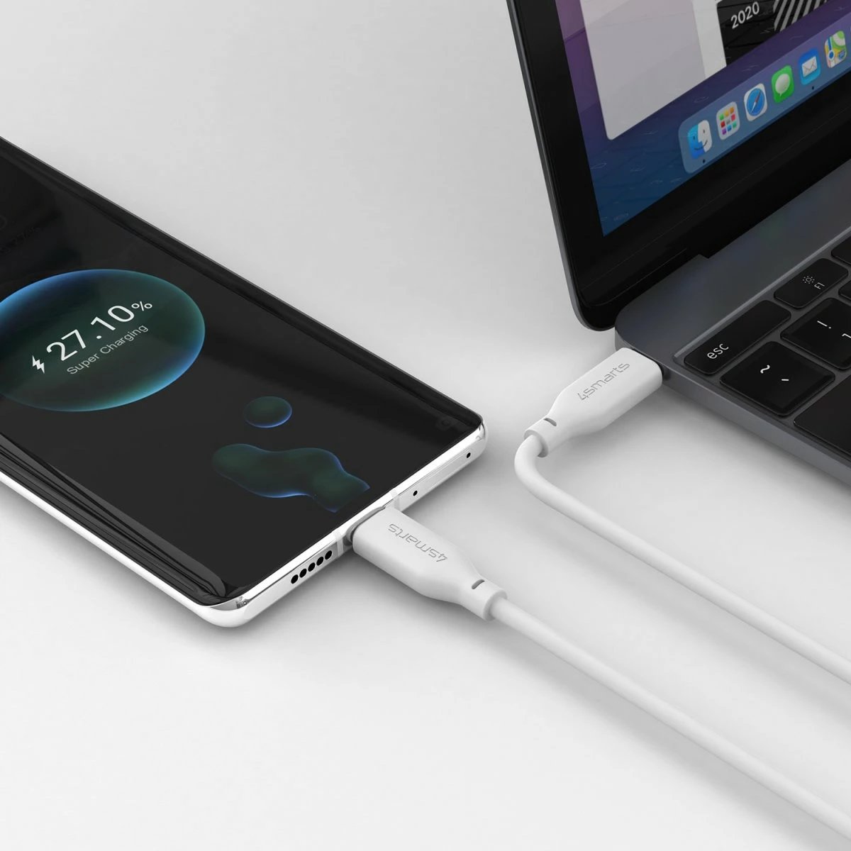 Kabëll USB C në USB C 4smarts 1.5m, Fast Charging, 60W, i bardhë Kabëll USB C në USB C 4smarts 1.5m, Fast Charging, 60W, i bardhë