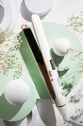 Drejtues flokësh, Camry, CR 2322, pllaka qeramike-turmalin, kontroll digjital, 4 temperatura 150-230°C, e bardhë