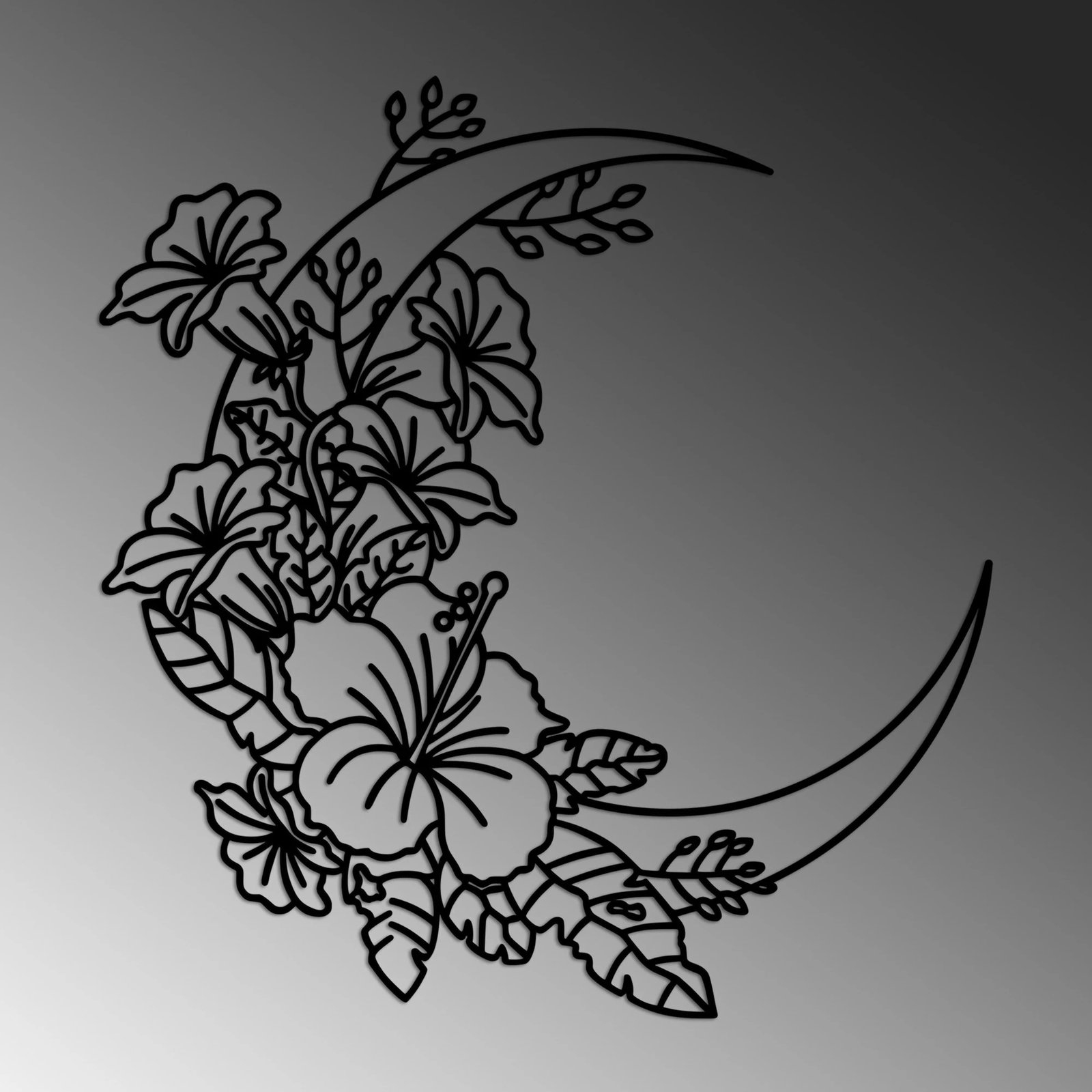 Aksesor dekorativ metalik për mur, Wallity, Flower Moon 1 - L, ngjyrë e zezë, 70x66cm