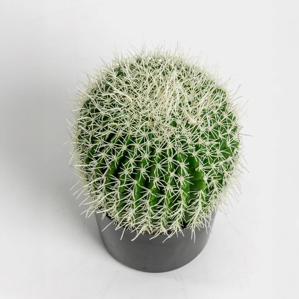 Bimë artificiale FEROCACTUS në vazo, 18x18x30cm, material pëlhurë dhe plastikë, ngjyrë e gjelbër dhe e bardhë
