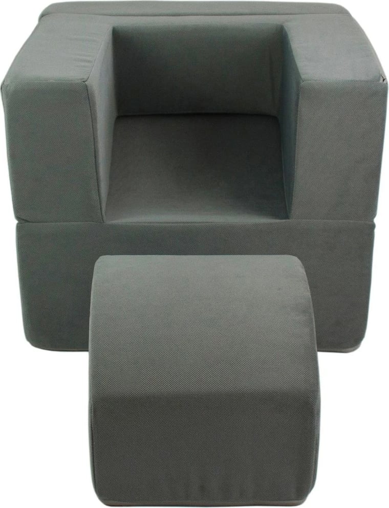 Karrige e palosshme për fëmijë, Vell, shkumë poliuretani, 2‑në‑1 karrige + kub, mbështetëse krahu palosëse, mbulesë e heqshme, gri