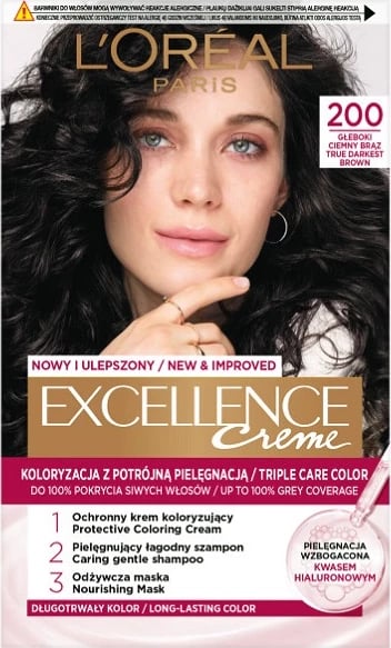 Ngjyrë për flokë L'Oreal Paris Excellence Creme 200 Deep Dark Brown për femra, 1 copë