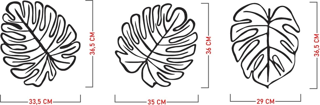 Aksesor dekorativ metalik për mur, Wallity, tropikal, 3 copë
