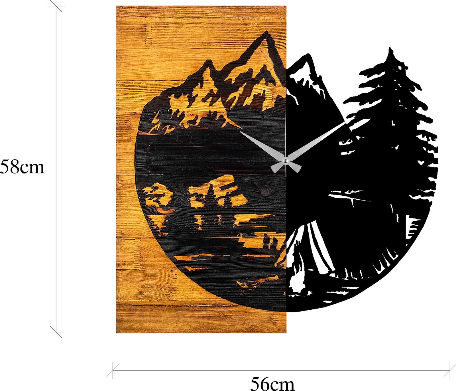 Orë muri dekorative prej druri, Wallity, ngjyrë arre dhe e zezë, 56x3x58cm