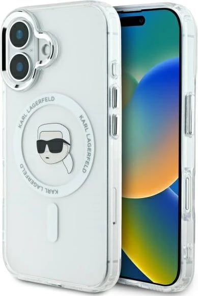 Mbështjellës Karl Lagerfeld IML Metal Karl Head MagSafe për iPhone 16, Bardhë