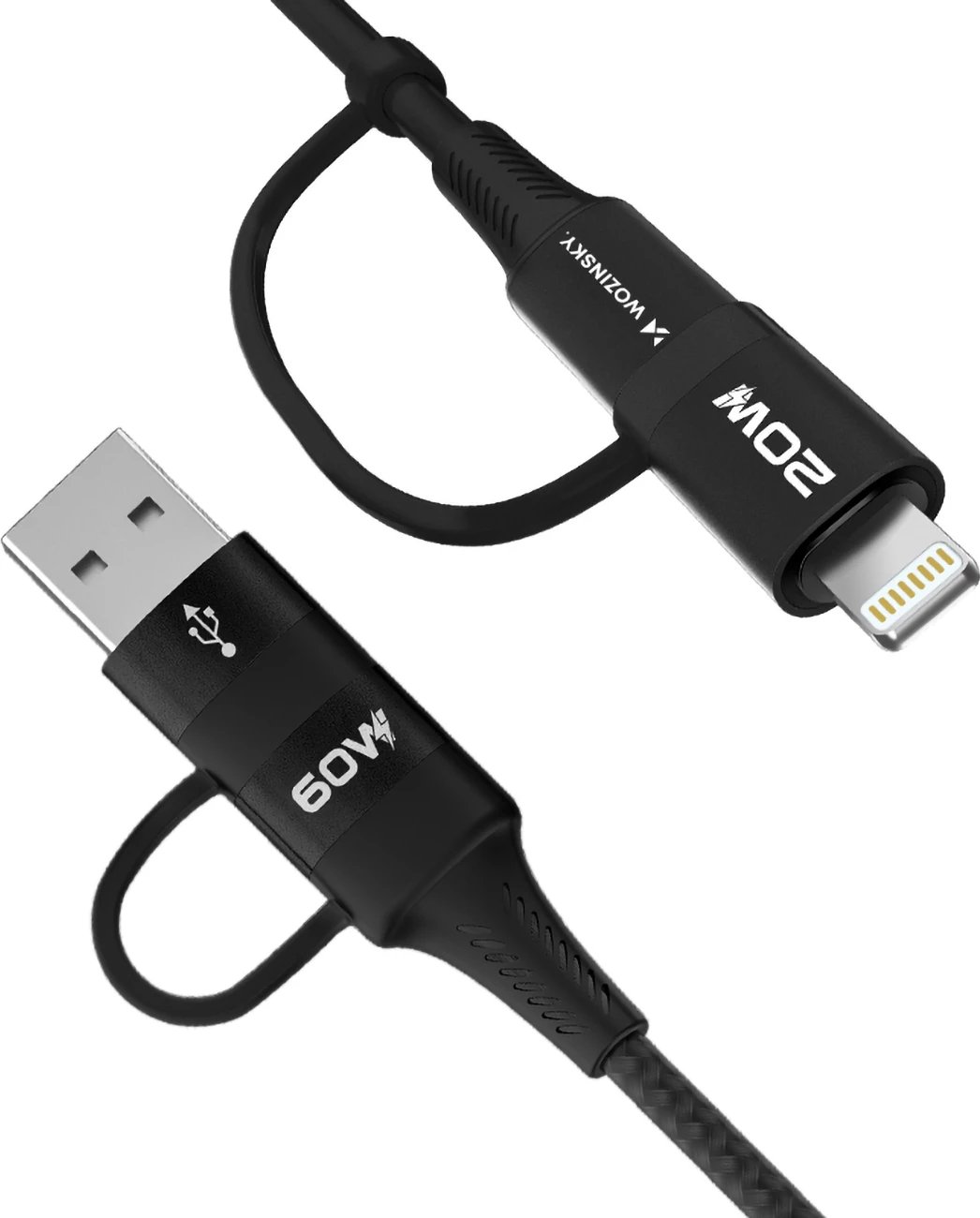 Kabllo 4n1 Wozinsky WNBAA, 1m, USB-C/USB-A/Lightning, 60W, e zezë