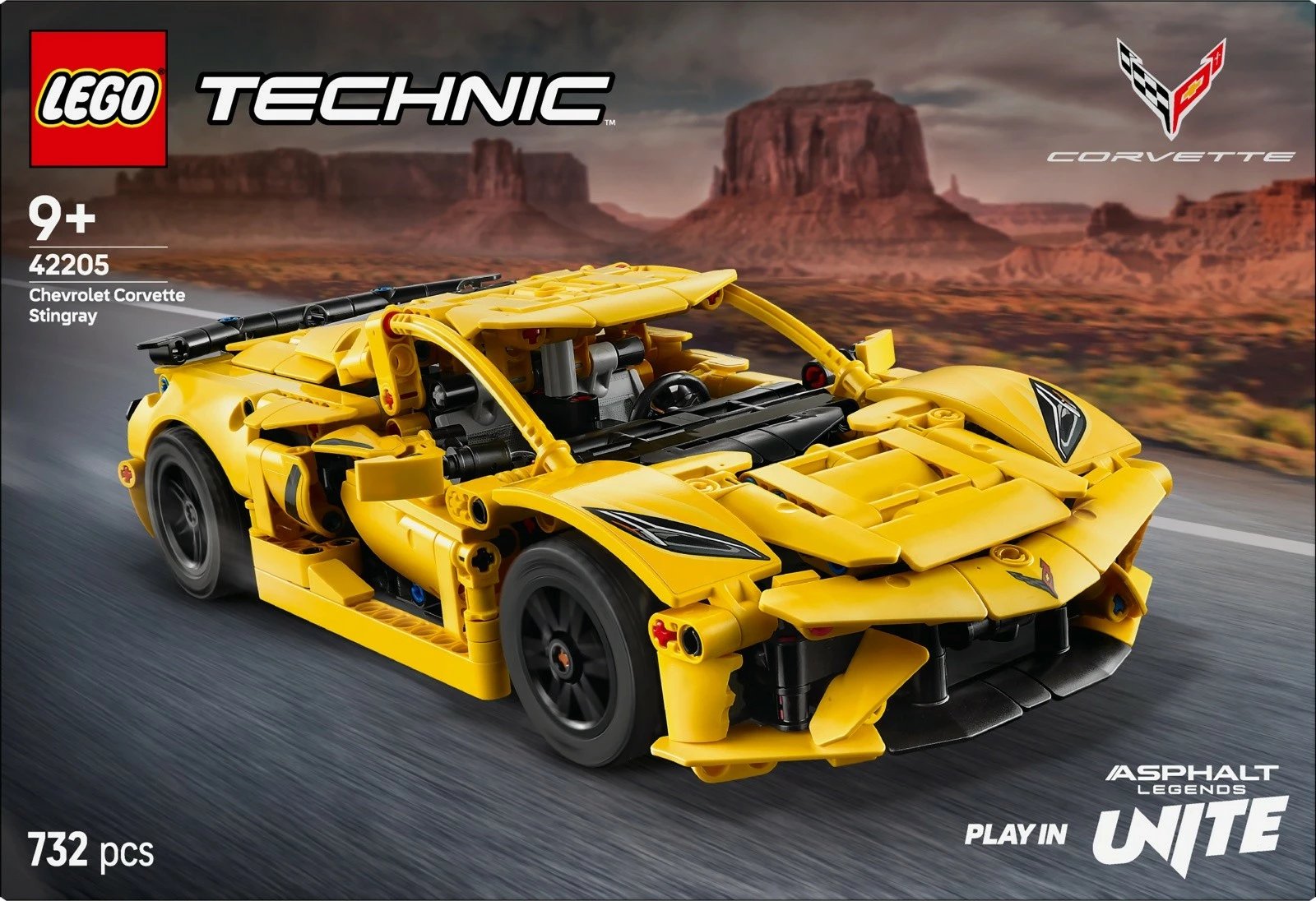 Set ndërtimi LEGO Technic Chevrolet Corvette Stingray 42205, 732 pjesë, e verdhë