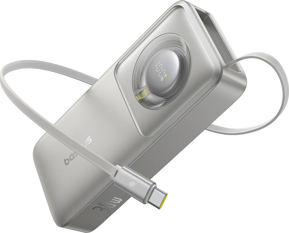Powerbank Baseus Free2Pull 10000mAh, 30W, USB-C, me kabllo tërheqëse, Gri