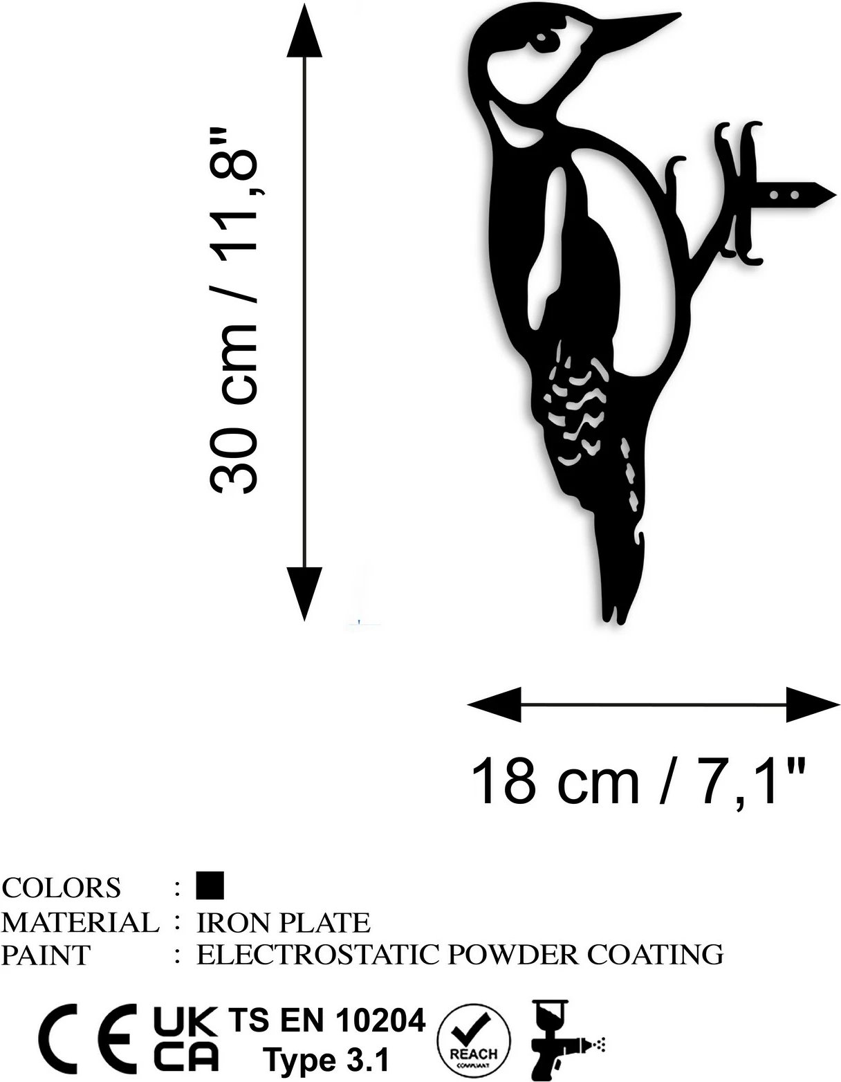 Dekor për kopsht, zog në degë, ngjyrë e zezë, Aberto Design, 18x30cm