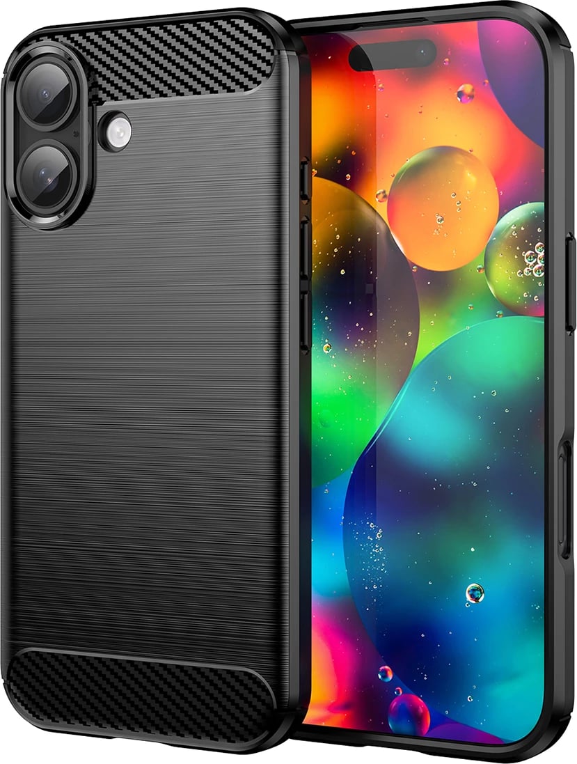 Mbështjellës Hurtel Carbon Case për iPhone 17, i zi