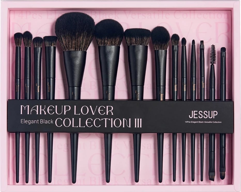 Set furçash për grim JESSUP T336 për femra, 14 copë, e zezë matte