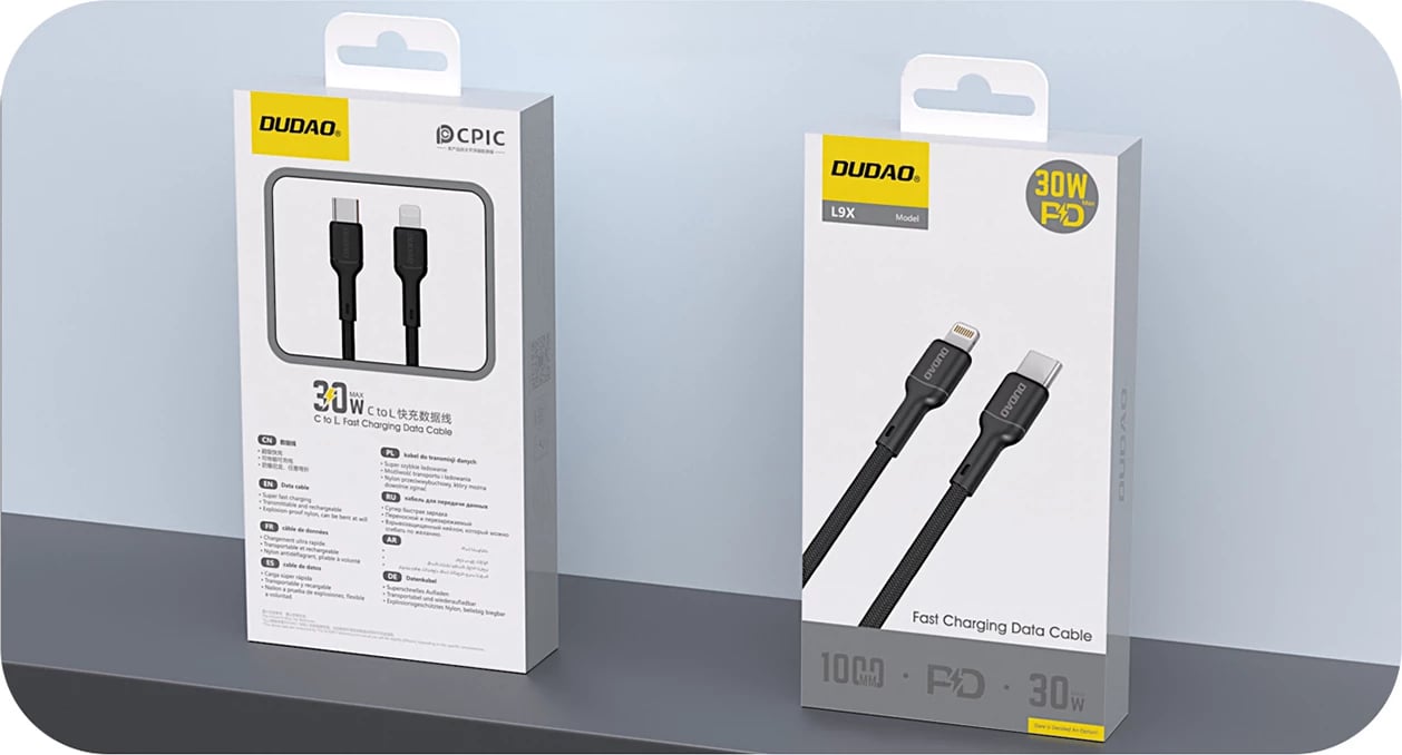Kabllo Dudao L9X, 2m, USB-C në Lightning, 30W, e zezë