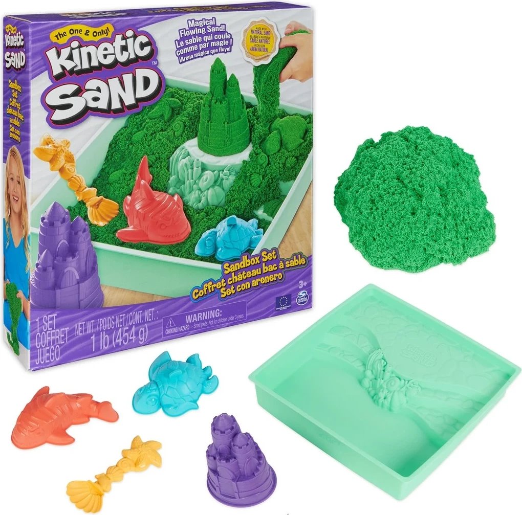 Set rërë kinetike SPIN MASTER, 1lb, me vegla dhe forma, Gjelbër