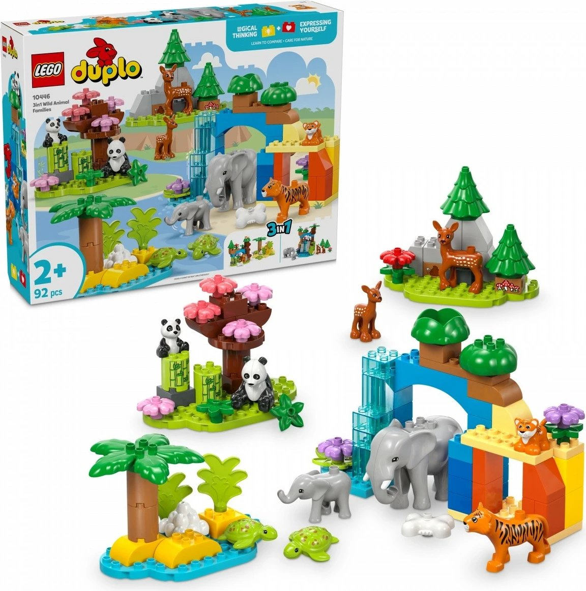 Set lodrash LEGO DUPLO 3n1 Wild Animals Family 10446, 92 pjesë, plastikë