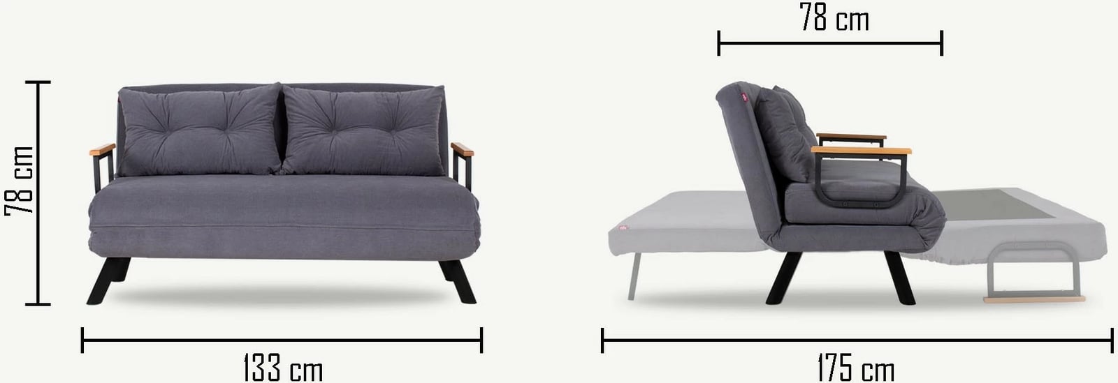 Divan-krevat dy ulëse, Sando, ngjyrë gri