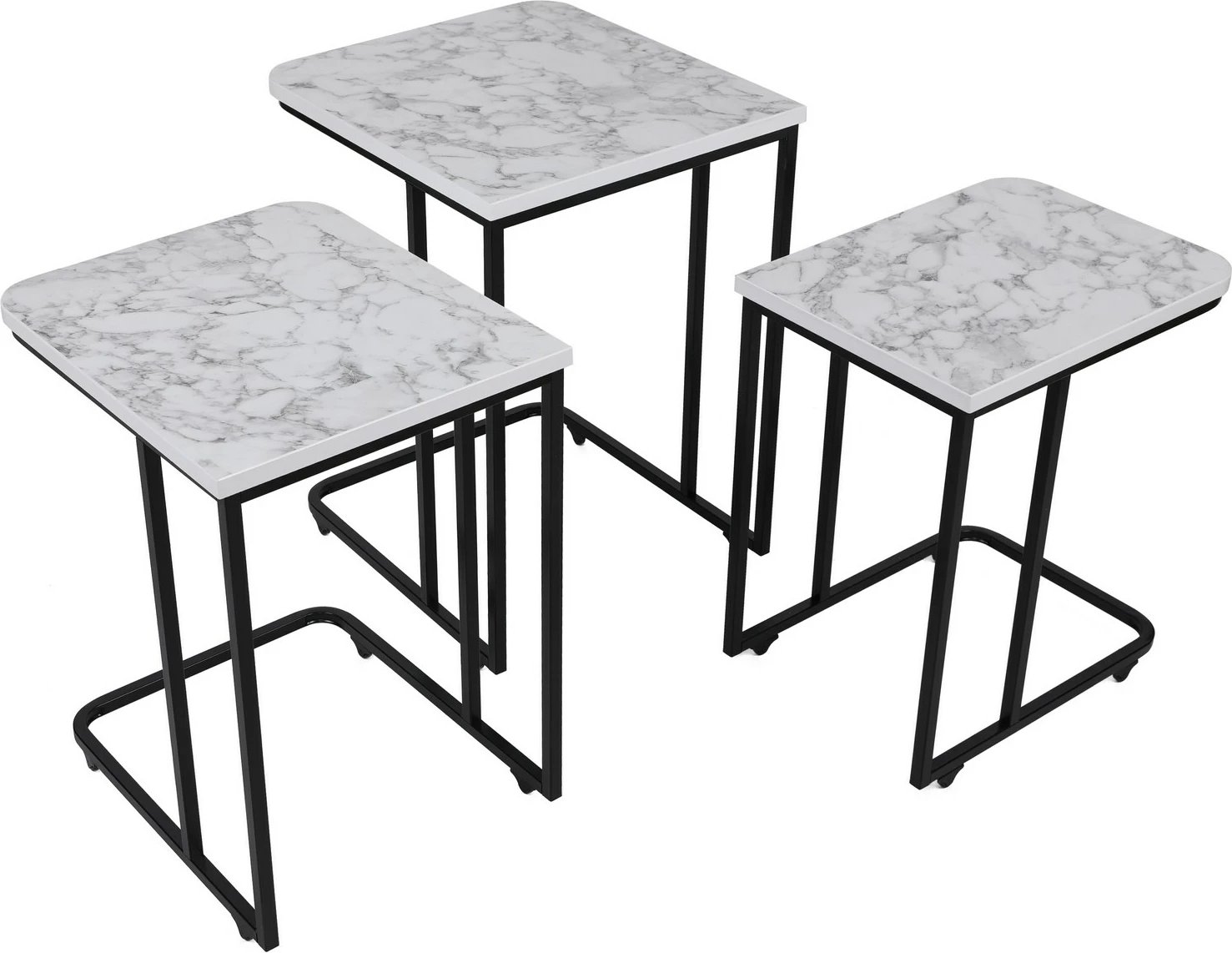 Set tavolinash ndihmëse të mbivendosura, 3 copë, Hanah Home, metal, sipërfaqe MDF, e bardhë/zezë, 9404