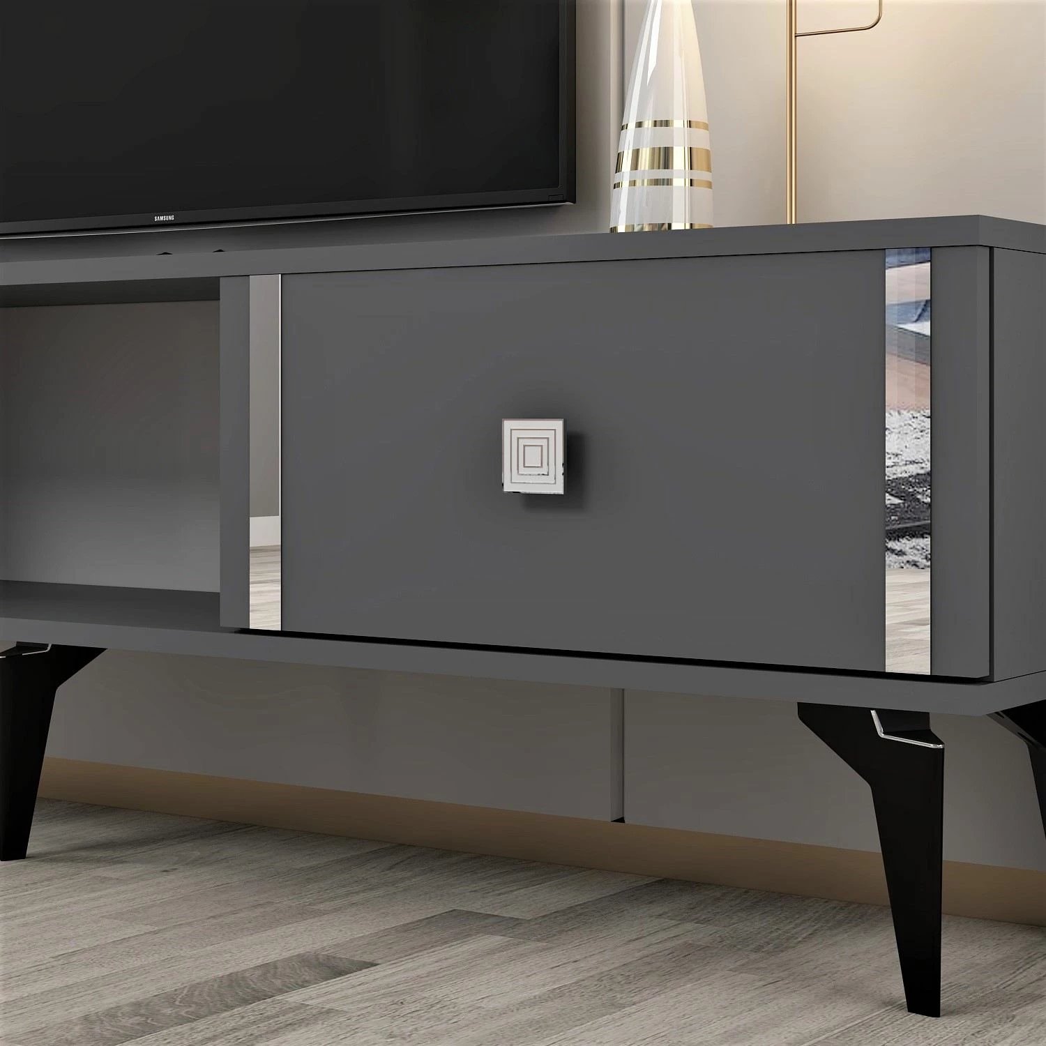Komodë për TV Skye Decor, Doruk, antracit, argjend