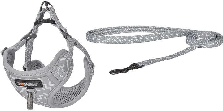 Set për shëtitje me qen Dogness, DOG SET GREY, rrip 1.5m + harness, gri e lehtë