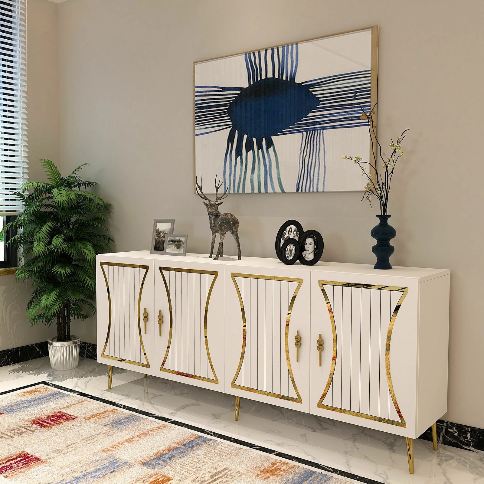 Konsolë Skye Decor, e bardhë, ari