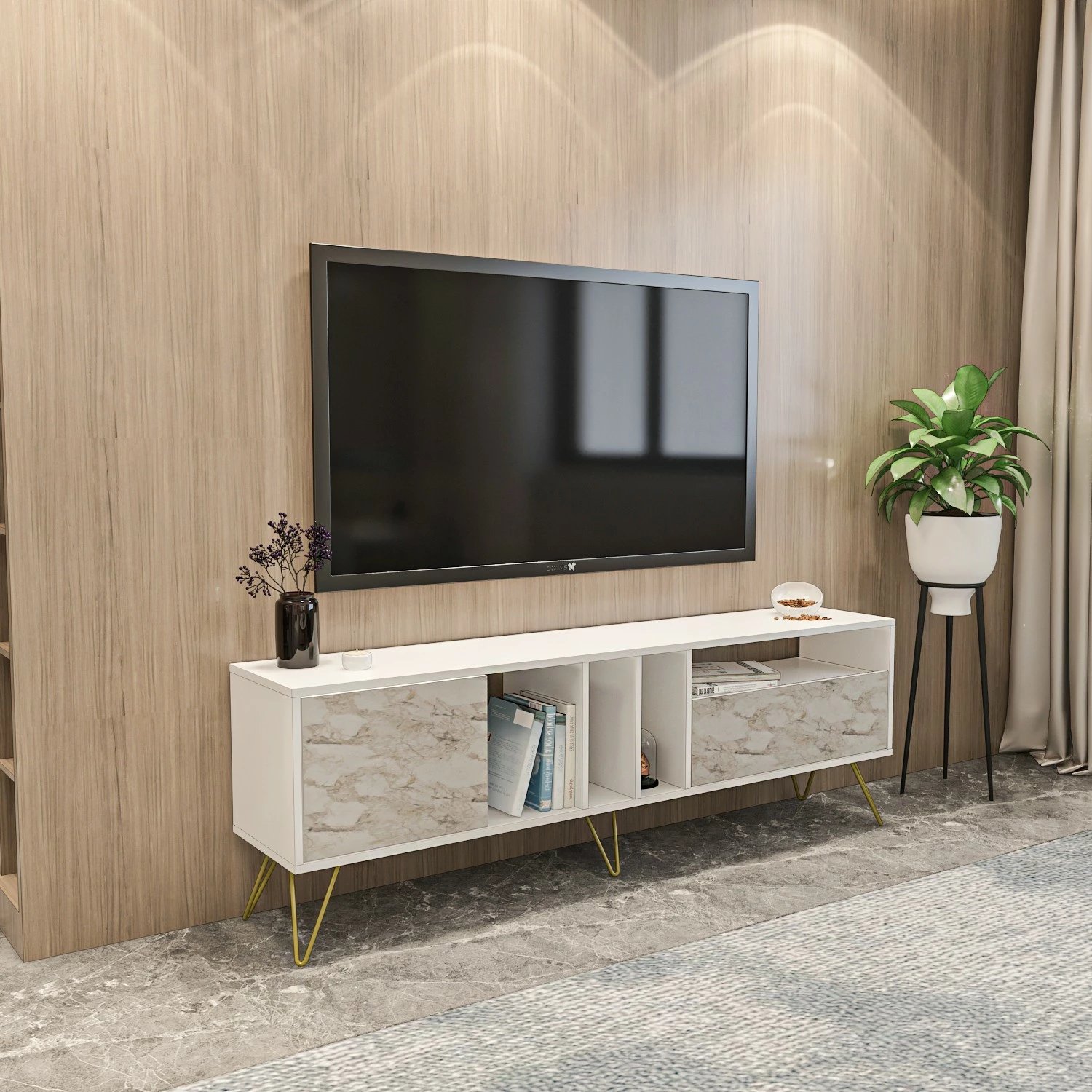 Komodë TV Skye Decor, ngjyrë Ephesus, e artë, 180cm