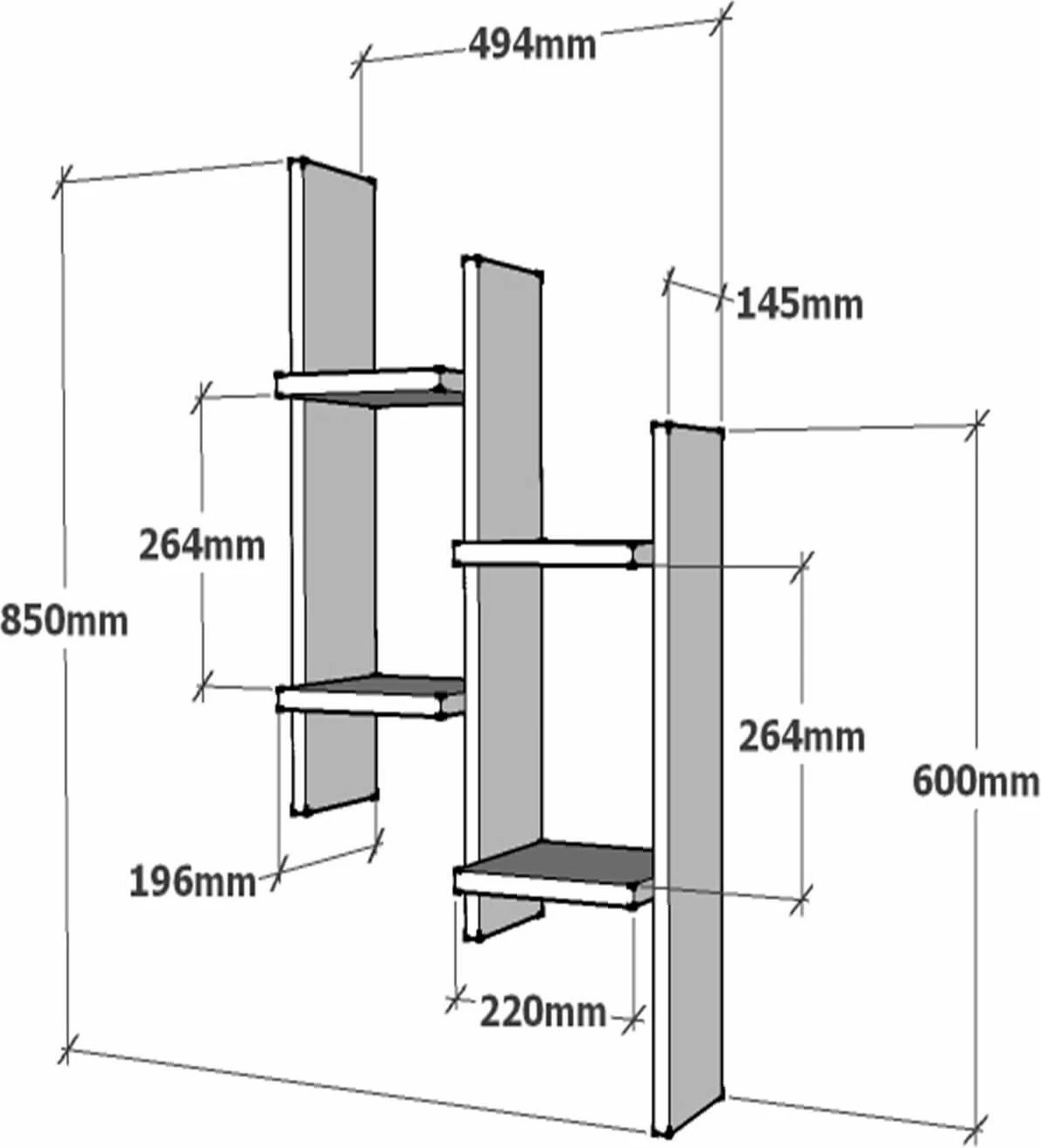 Raft muri Hanah Home, ngjyrë lis dhe antracit, 49.4x85x14.5 cm