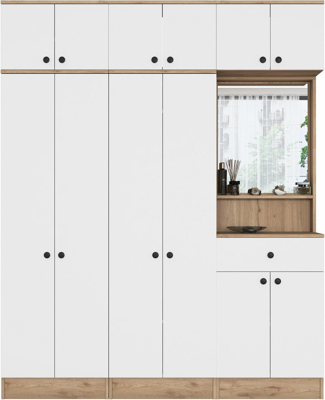 Stendë korridori Skye Decor, ngjyrë arrë dhe e bardhë, me pasqyrë, EA142 - 3451