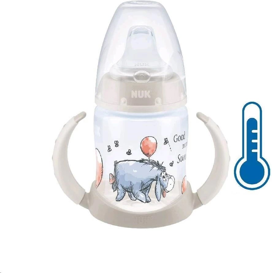 Shishe trajnimi NUK First Choice me kontroll temperature 150 ml, bezhë (Winnie the Pooh Eeyore)