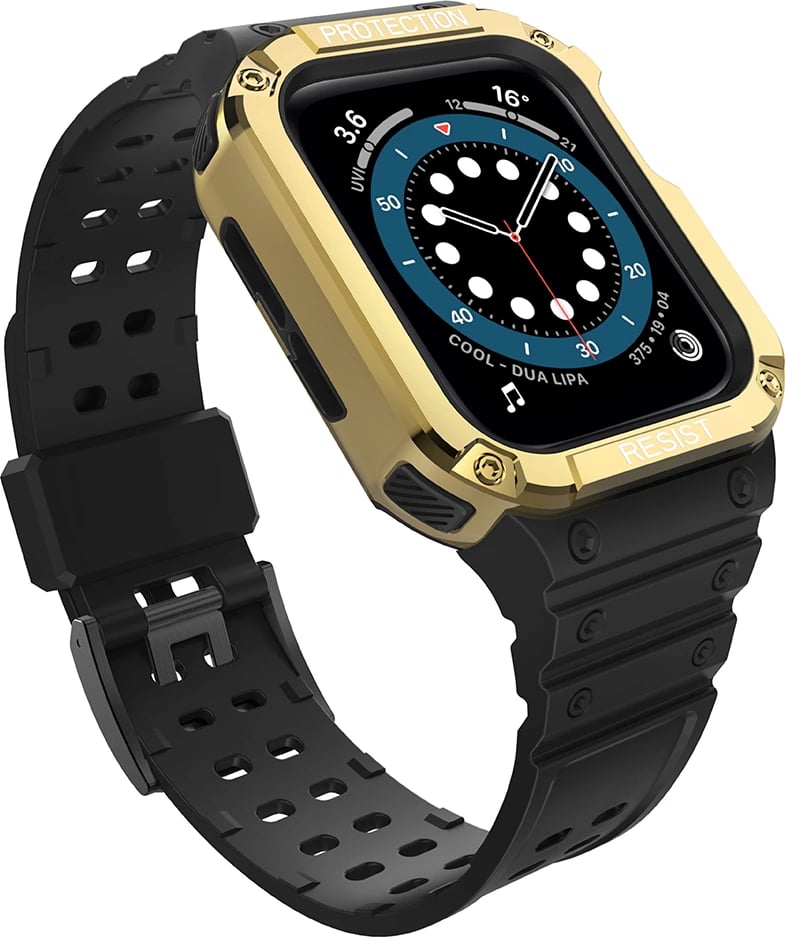 Rrip me kasë për Apple Watch Hurtel Protect Strap Band, 45/44/42mm, Zi/Ar