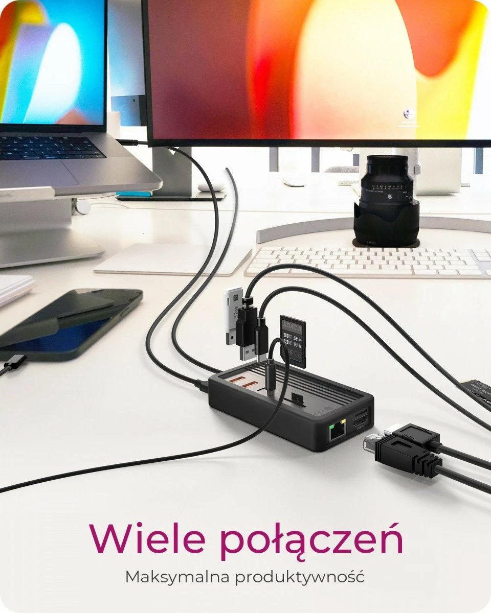 Docking station IcyBox IB-DK4072M-CU31 me kasë NVMe SSD, 10 porte, e zezë