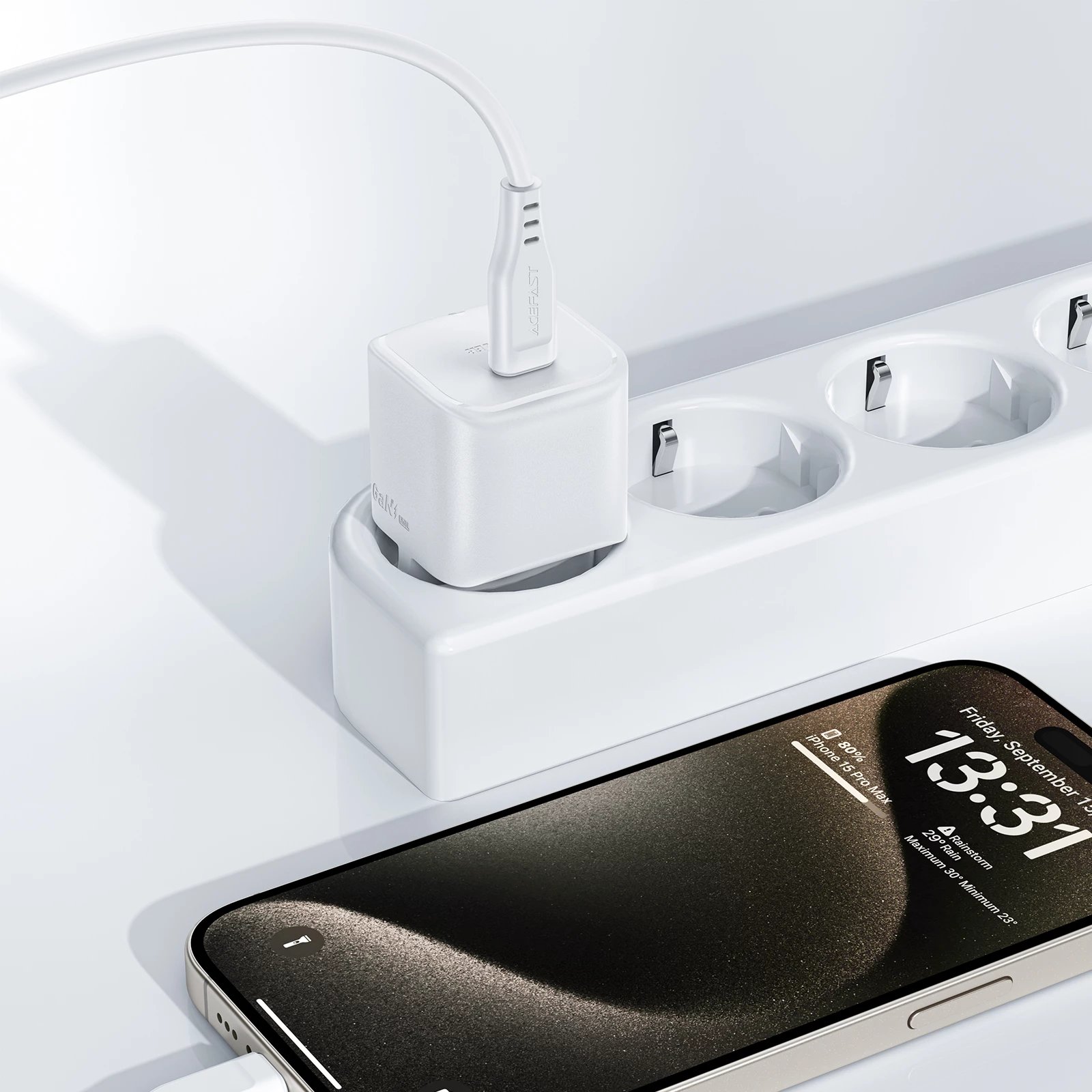 Karikues muri Acefast A73 Mini, 20W GaN, me kabllo USB-C, Bardhë