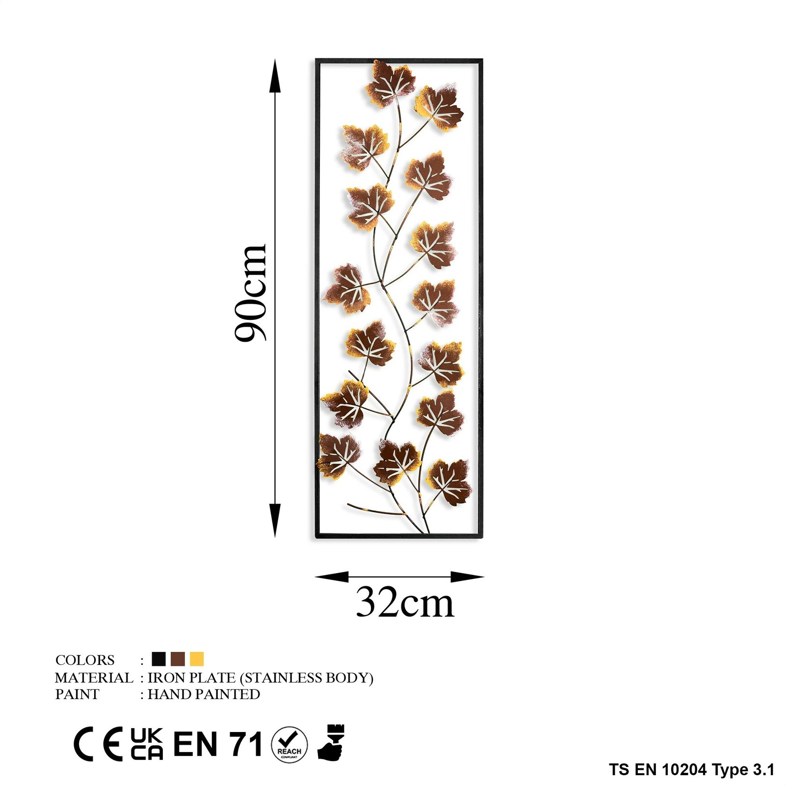 Aksesor dekorativ metalik për mur, Wallity, Platane 3, shumëngjyrësh, 32x90cm