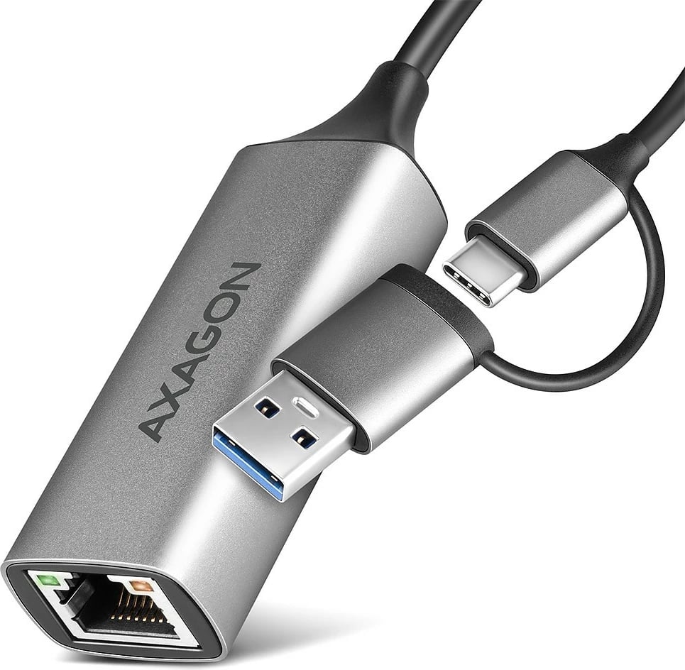 Adapter rrjeti AXAGON ADE-TXCA, USB-C/USB-A, Gigabit Ethernet, 3.2 Gen 1, Gri