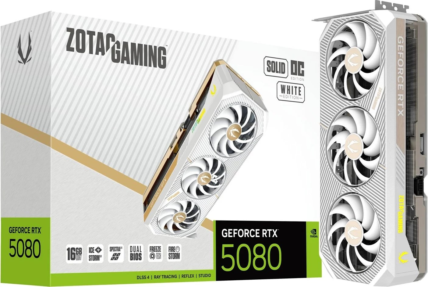 Kartelë grafike ZOTAC GAMING GeForce RTX 5080 SOLID OC, 16 GB GDDR7, Bardhë