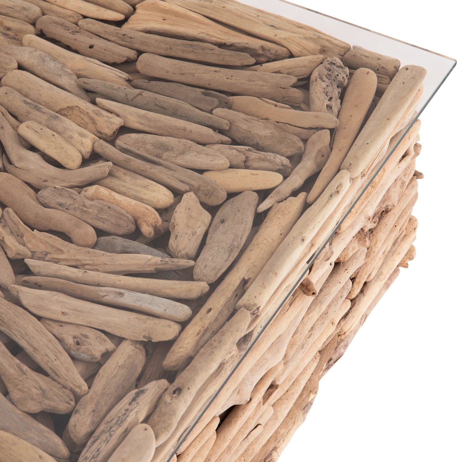 Tavolinë kafeje katrore SPARROW, dru natyral, xham, 95x95x51.5cm