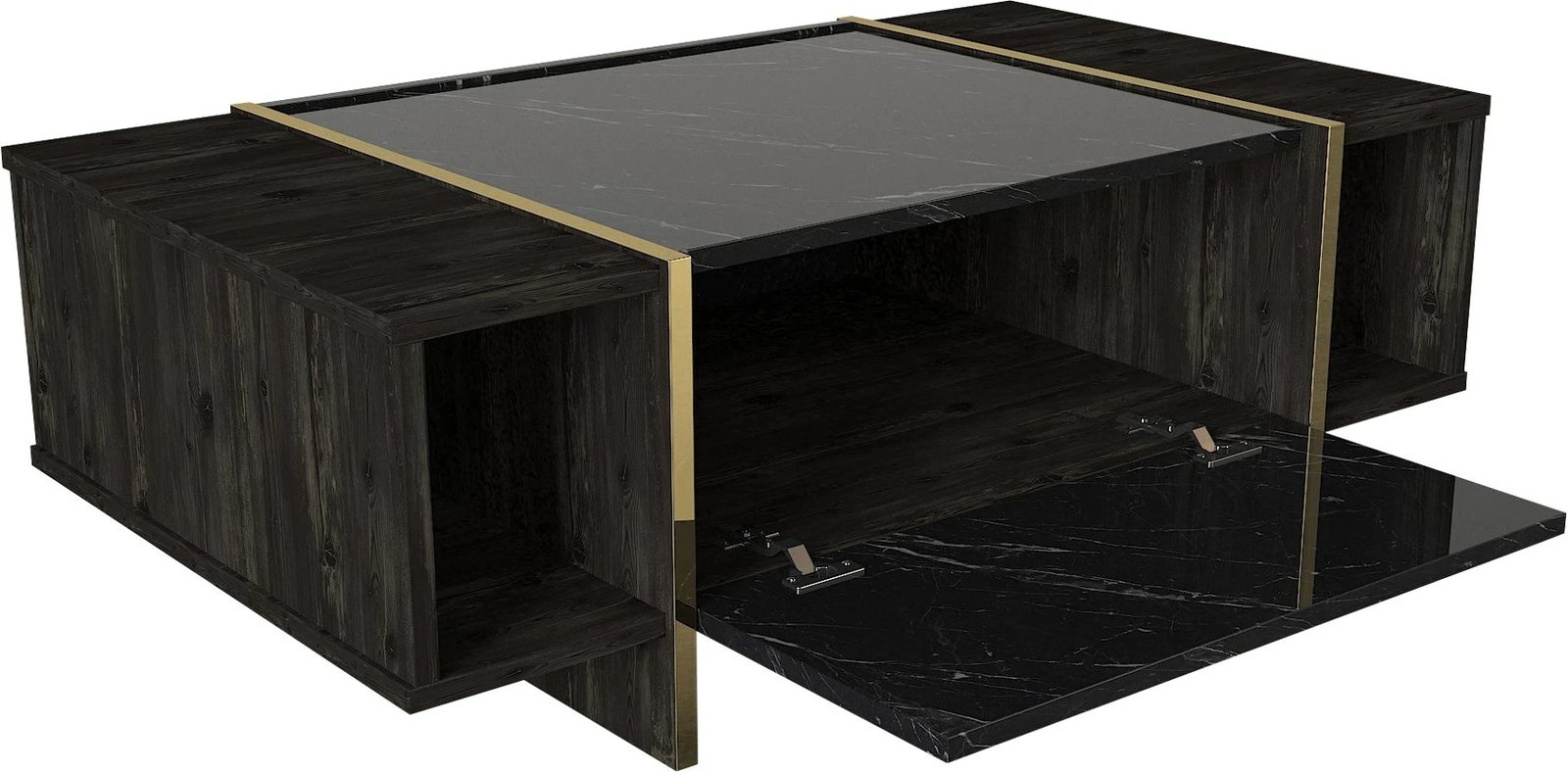 Set mobiljesh për dhomë dite, Skye Decor, Veyron Set 2, ngjyrë e zezë dhe ari