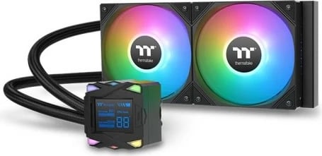 Ftohës CPU me ujë AIO, Thermaltake LA240-S ARGB CL-W461-PL12SW-A, radiator 240mm, 2x120mm deri 2500RPM, ekran LCD 2.4", ARGB