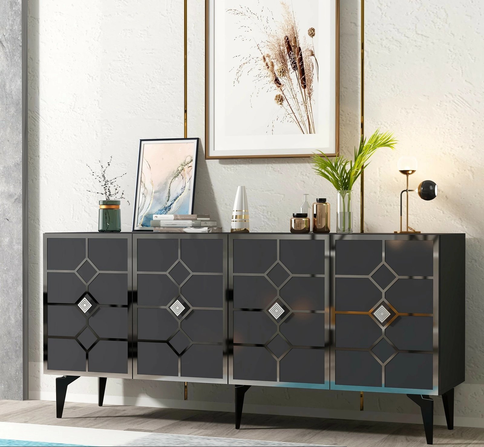 Konsol Hanah Home, ngjyrë antracit-silver