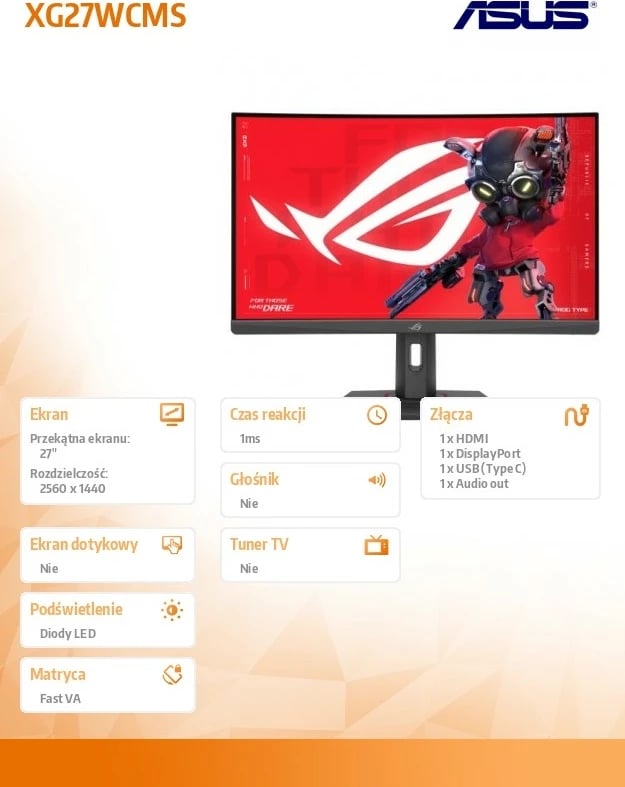 Monitor gaming Asus ROG Strix XG27WCMS, 27", 280Hz, QHD, i zi