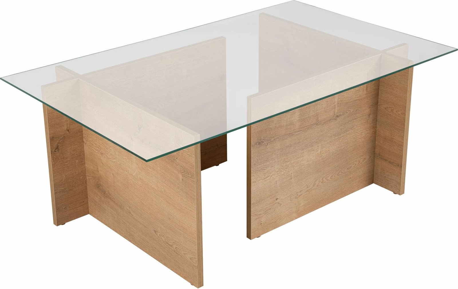 Tavolinë kafeje Nordure, xham, ngjyrë lisi mjaltë