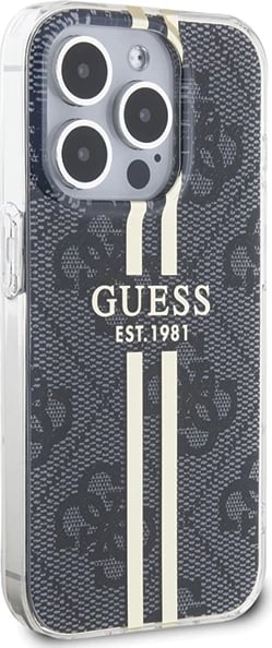 Mbështjellës Guess IML 4G Gold Stripe për iPhone 15 Pro, i zi