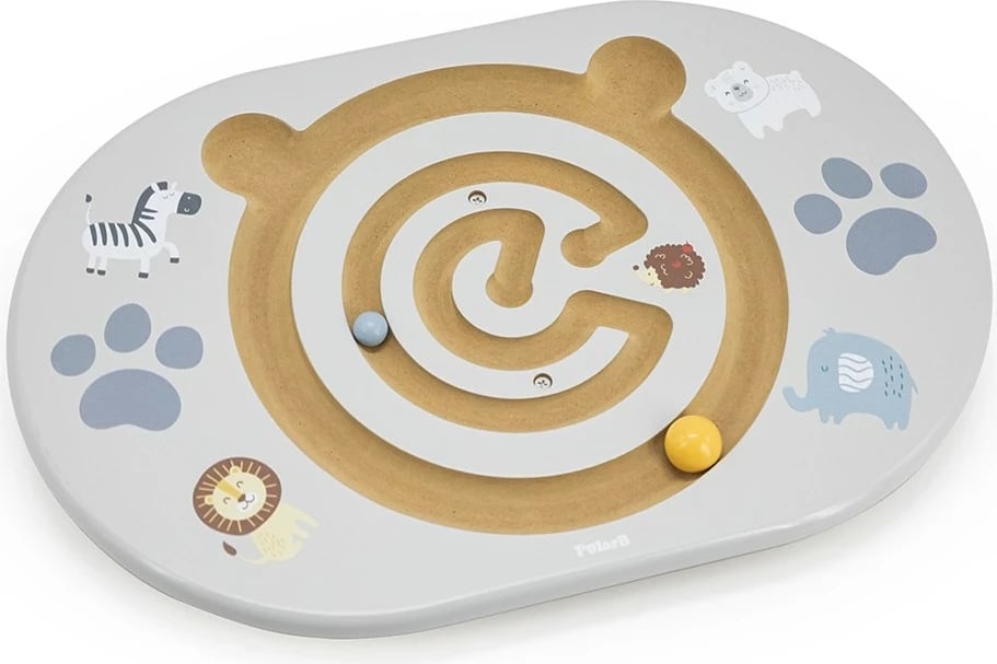 Dërrasë balancuese me labirint prej druri, Viga Balancing Maze, 450×300×50 mm, 2 topa, kapacitet 50 kg, ngjyrë sipas fotos