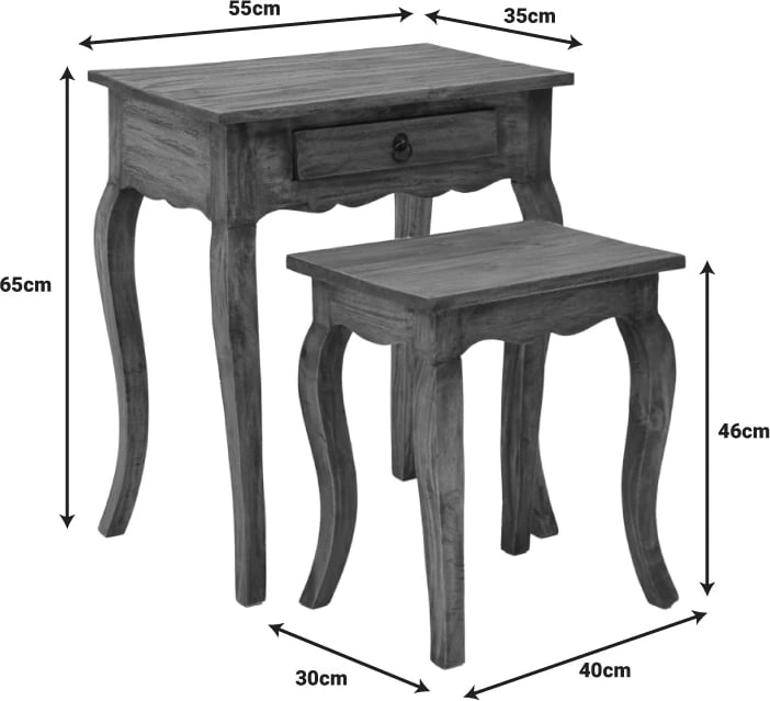 Tavolina anësore Nesto set prej 2 copë, dru mahogany, ngjyrë natyrale antike