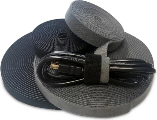 Organizues kabllosh Savio OC-01/B, shirit Velcro, 10m, i zi Organizues kabllosh Savio OC-01/B, shirit Velcro, 10m, i zi
