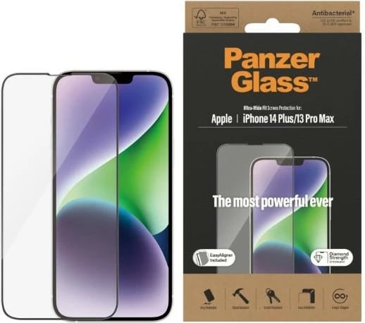 Xham i temperuar PanzerGlass Ultra-Wide Fit me EasyAligner për iPhone 14 Plus / 13 Pro Max