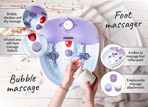 Masazhues këmbësh, Adler MS 2152, flluska vibrim dhe masazh i thatë me ngrohje infra të kuqe, 4 rrotulla, 75 W, rozë/e bardhë