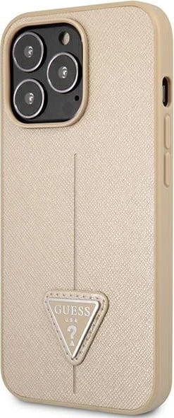 Mbështjellës Guess GUHCP13LPSATLE për iPhone 13/13 Pro 6.1", Saffiano Triangle Logo, bezhë
