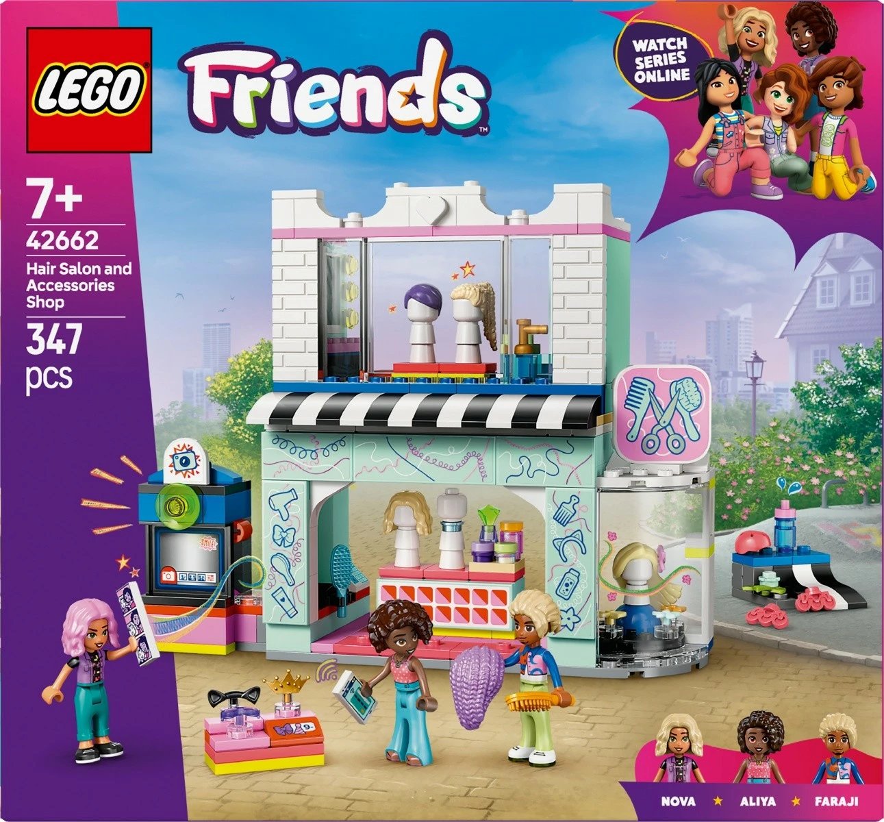 Set lodrash LEGO Friends 42662, Sallon flokësh dhe Dyqan aksesorësh, 347 pjesë, për fëmijë, shumëngjyrësh